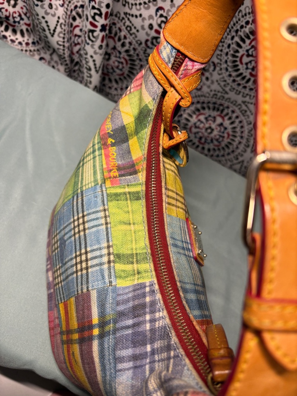 Dooney & Bourke Picnic Plaid Ant Print Canvas Hobo Bag | Rare Y2K - Picture 9 of 15